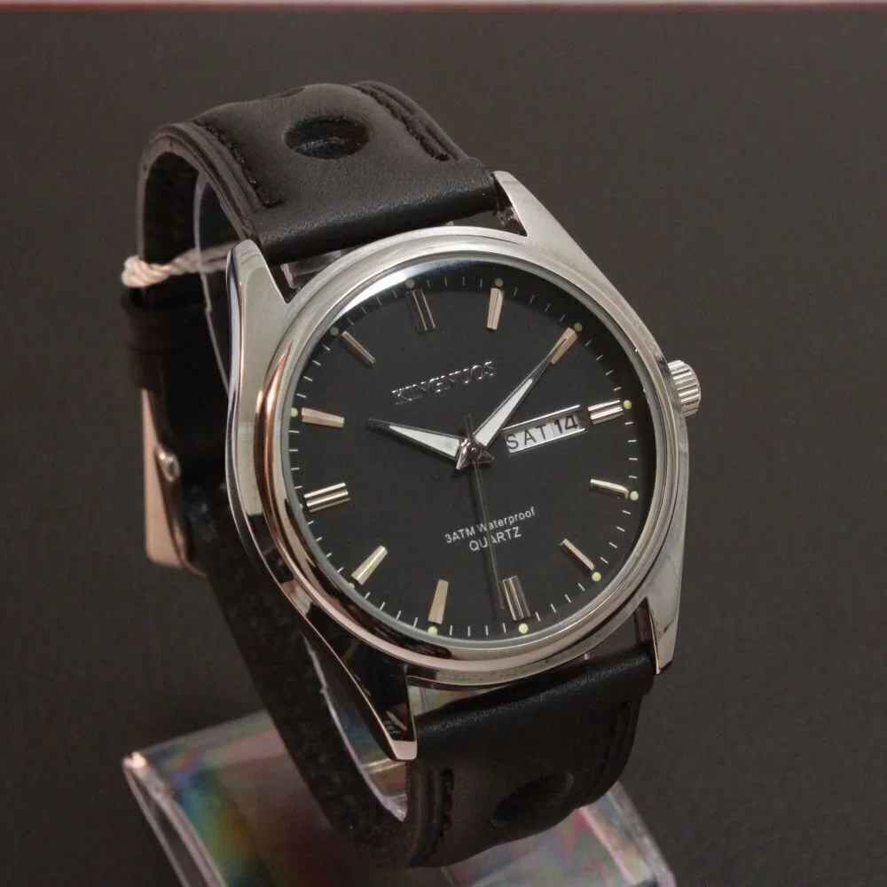 Men's Contemporary Sport Watch Silver Case Black Rally Strap 40mm